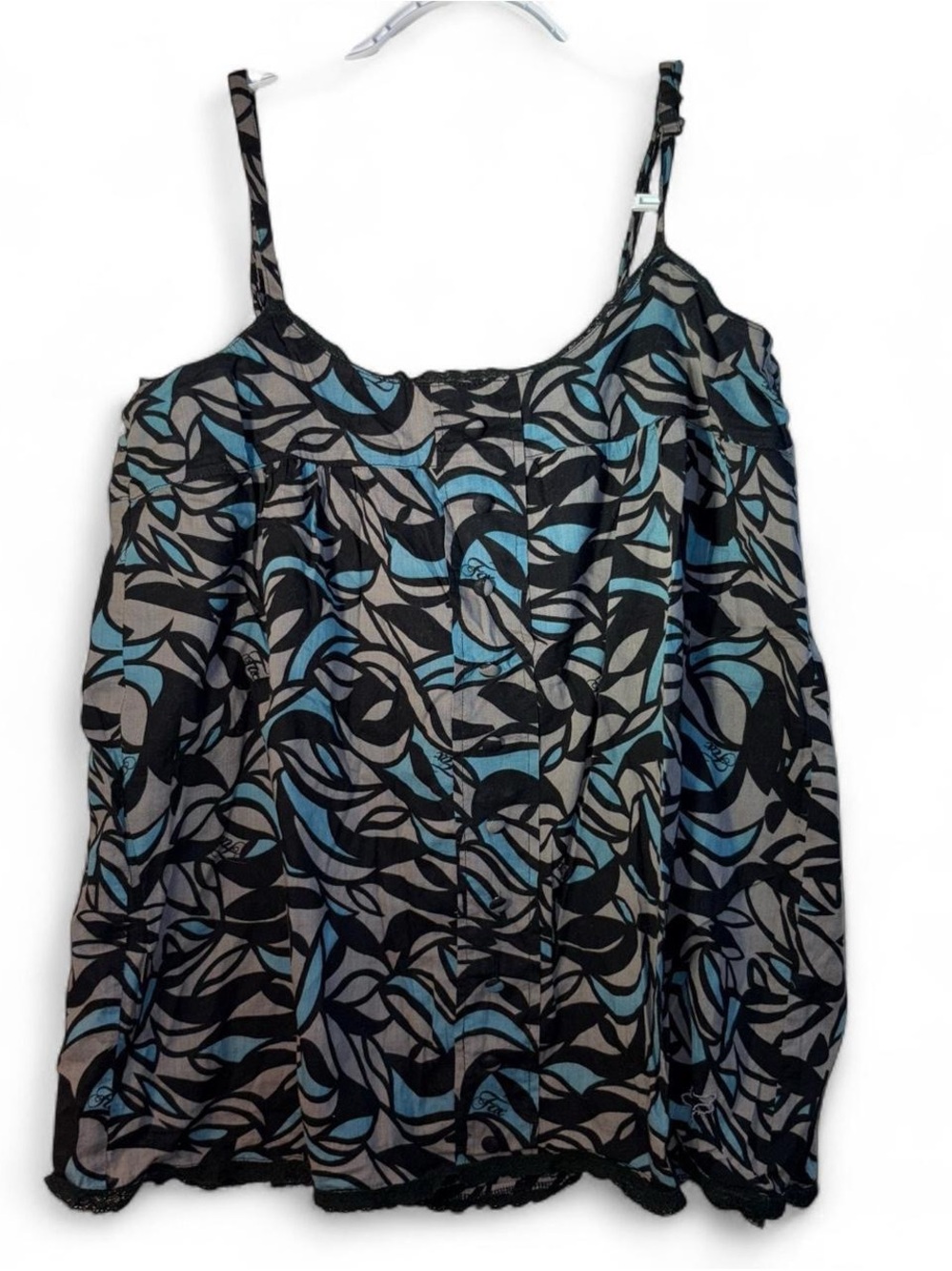 Fox Black and Gray Printed Tank Top with Teal Accents